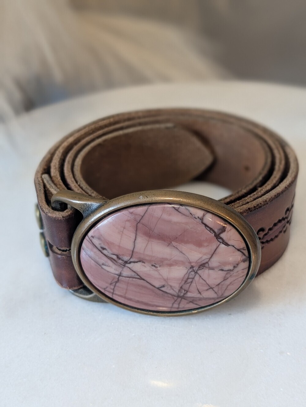 Tech Ether Guild Vintage Stone Brass Buckle And Belt